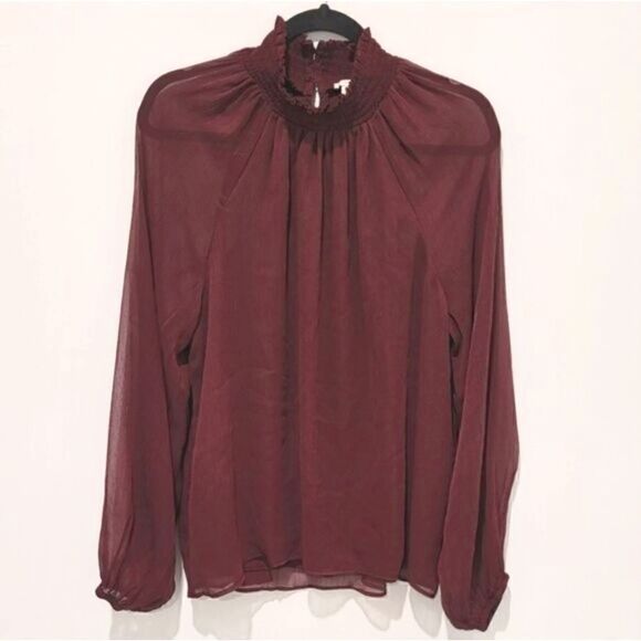 JOIE LImited Edition smocked neck wine blouse Size L - Picture 3 of 16